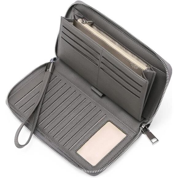 New Womens Wallet RFID Blocking Leather Zip Around Wallet Large Capacity - Picture 1 of 7
